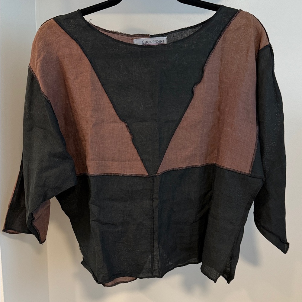 Vintage Tommy Hilfiger 100% LINEN GEOMETRIC Black and Brown Blouse